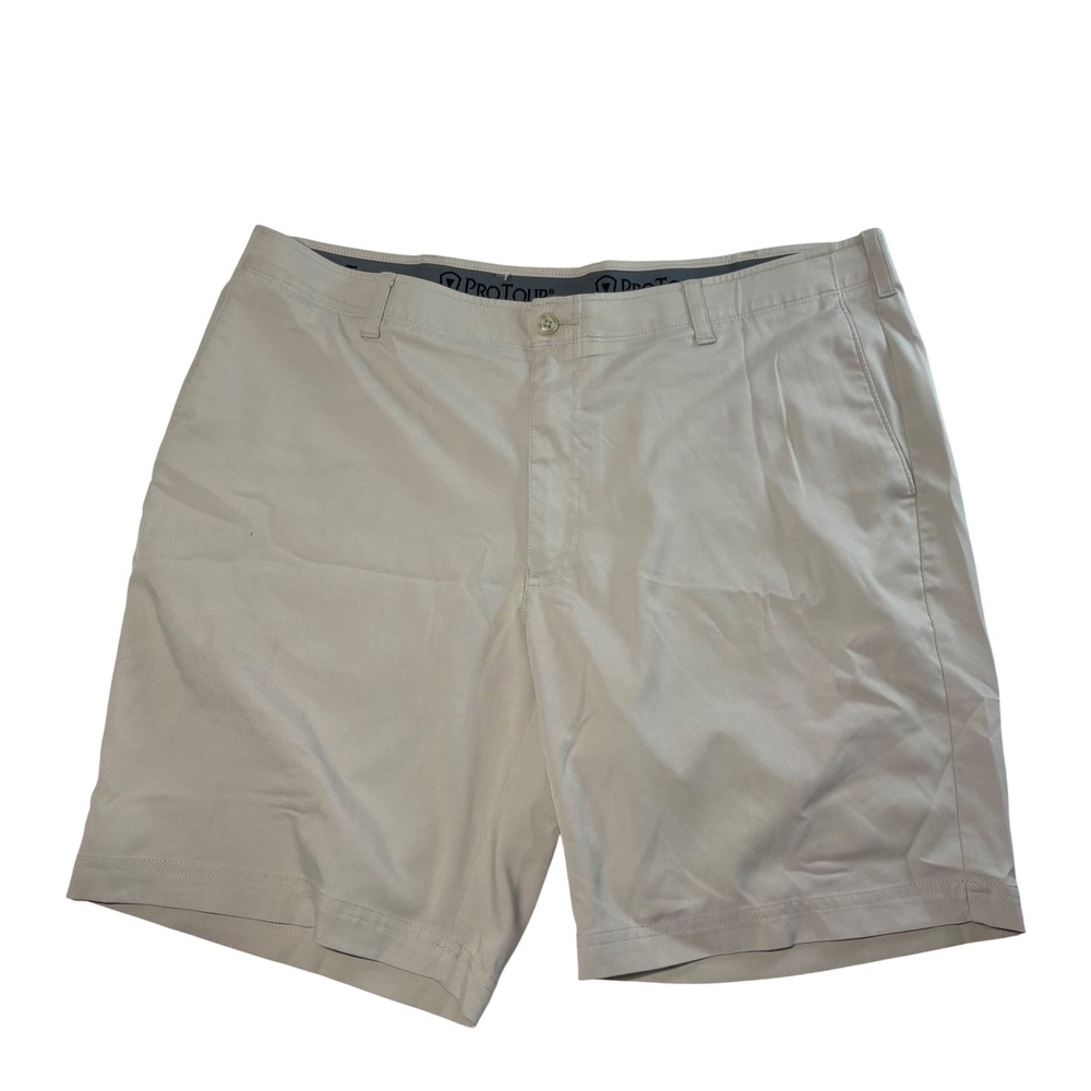 ProTour Mens Golf Shorts Khaki Tan Size 40 Stretch Performance Flat Front 4497‎